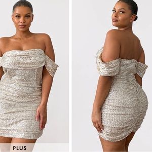 PLT Sequin Bardot Bodycon Dress Size 20
